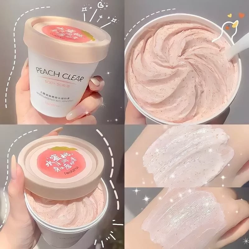 اسکراب کره ای هلو لیوانی پینترستی صورتی کیوت صورت و بدن  روشن و شفاف کننده آبرسان ضدلک ضدجوش ضدلک سفید کننده