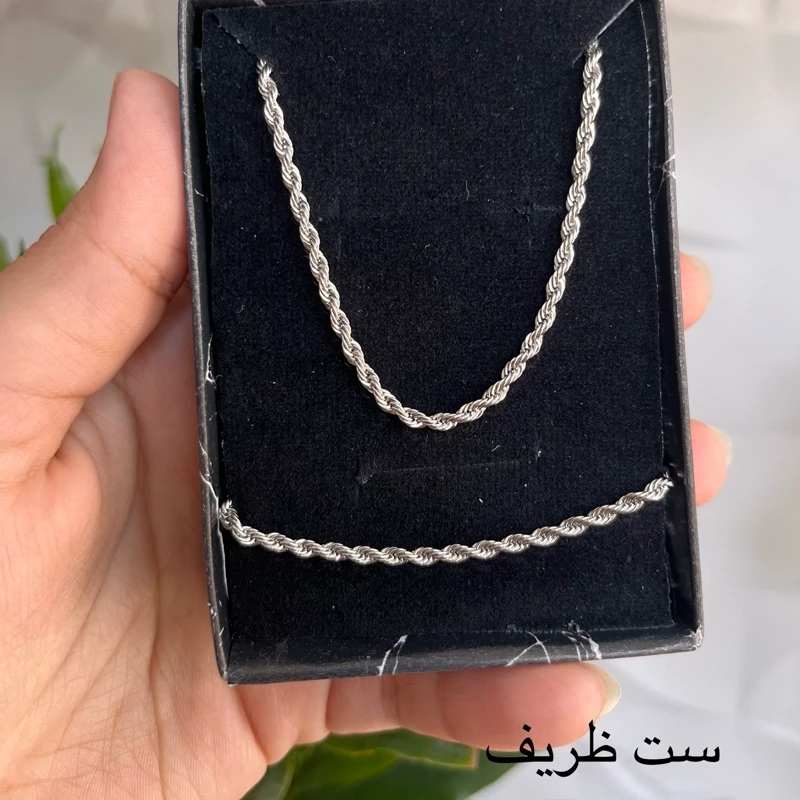 ست دستبند و زنجیر مردانه طنابی استیل و رنگ ثابت تضمینی
